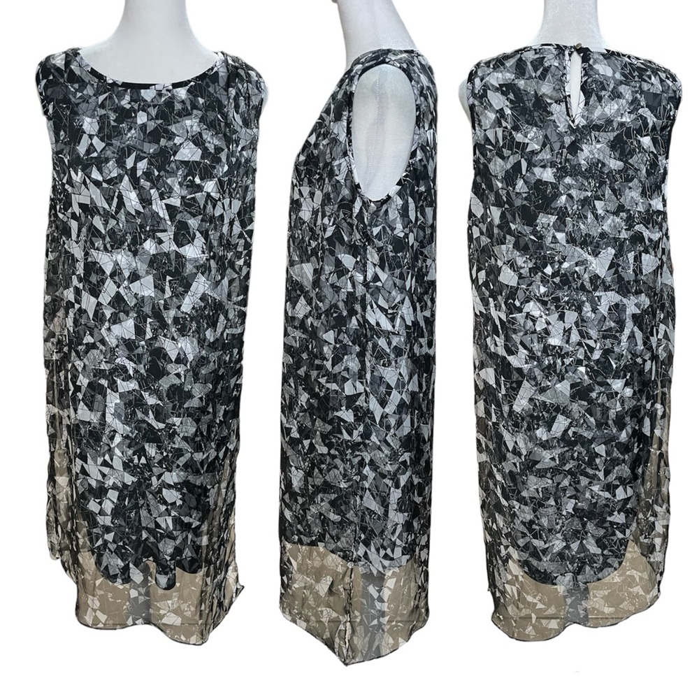 Vince Camuto Black & White Geometric Print High Low Midi A-Line Dress Size M
